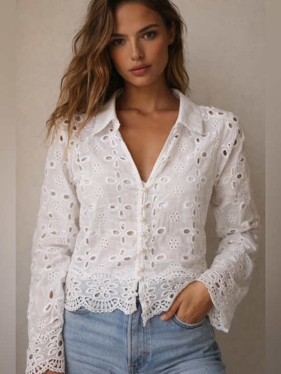 Pastel Tops - Pastel White Eyelet Lace Button Down Shirt – Size Small 🤍 NWT